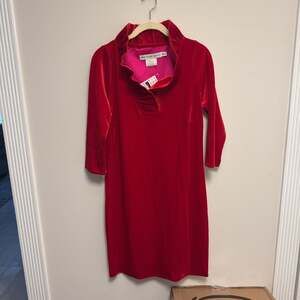 Gretchen Scott dress Red Crimson Ruffle Neck 3/4 sleeve NWT velvet